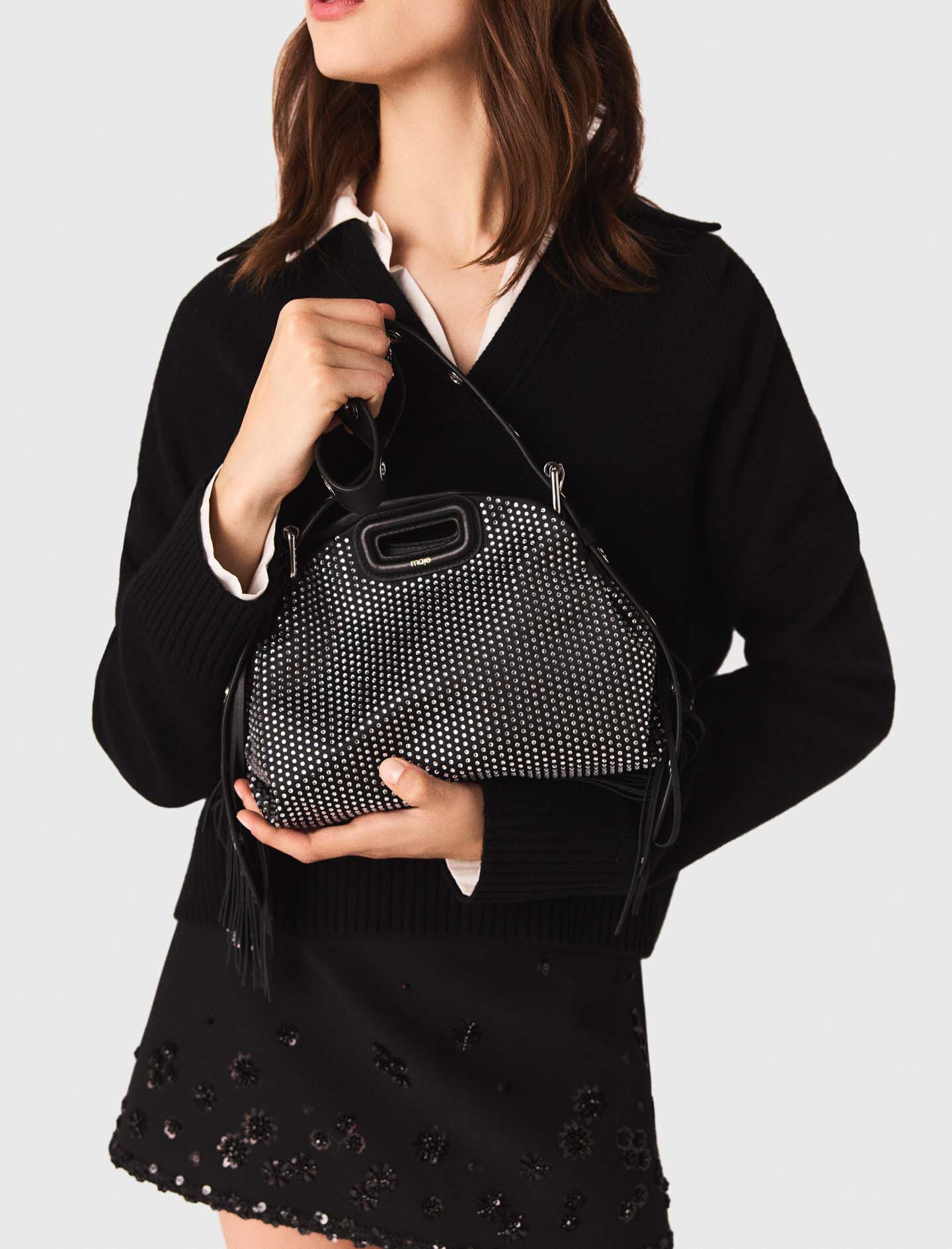 Miss M mini rhinestone bag Black / Gray for Women | Maje