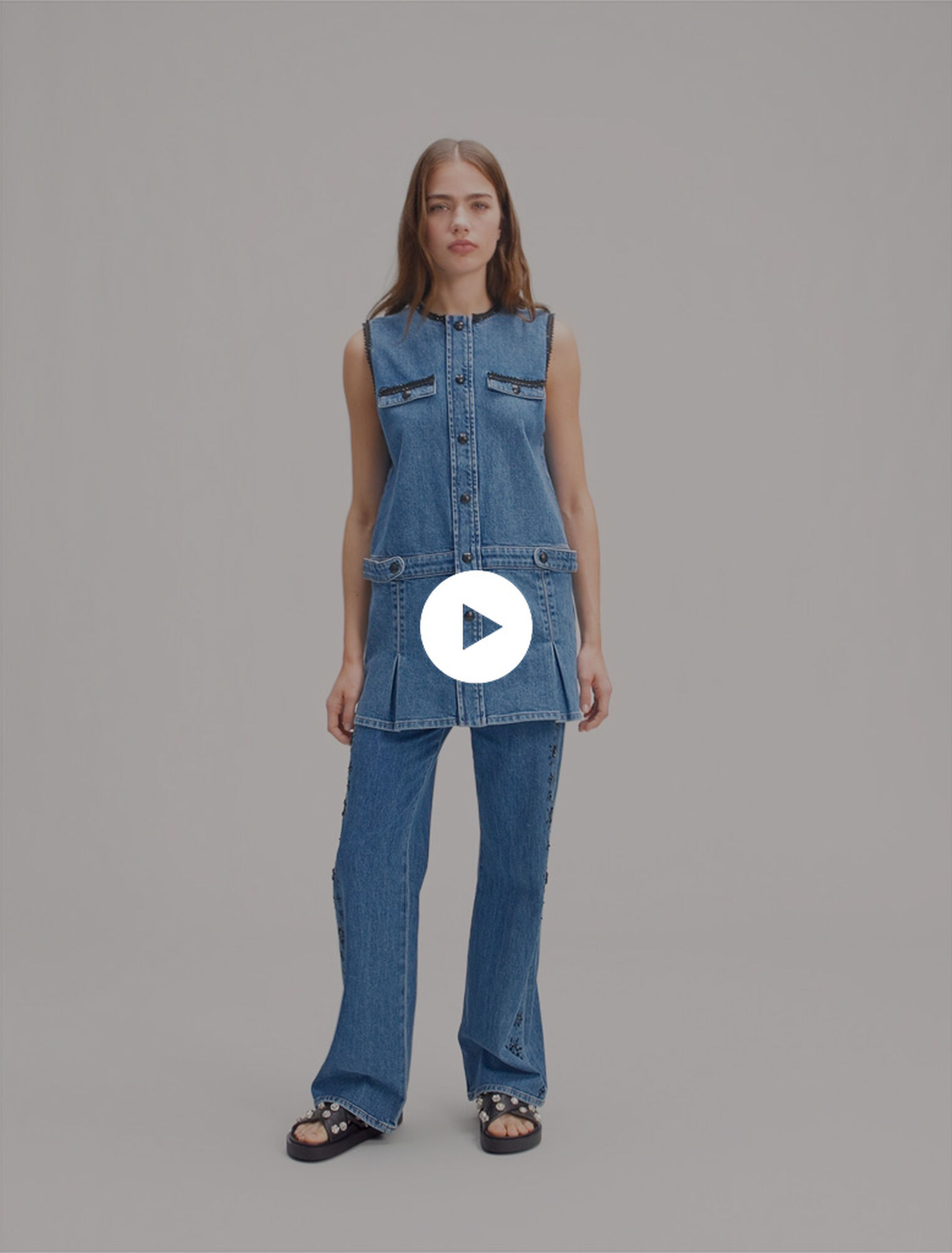 Denim dress with embroidered trim