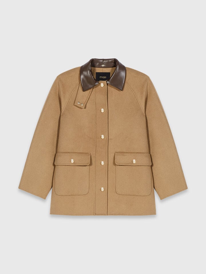 Wool coat with removable hood