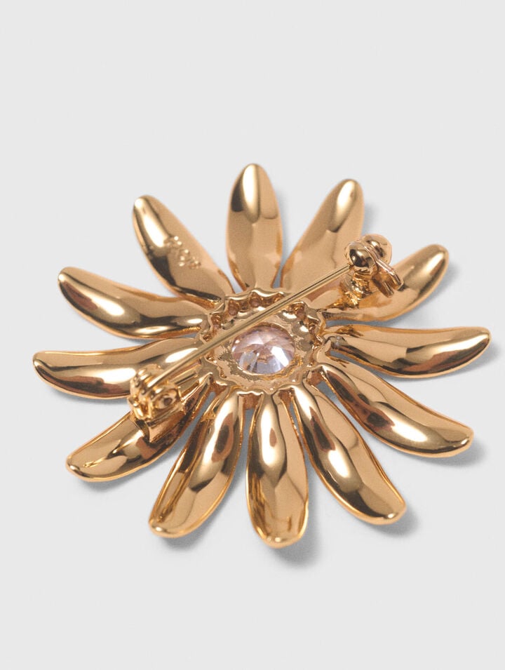 Gold rhinestone flower brooch