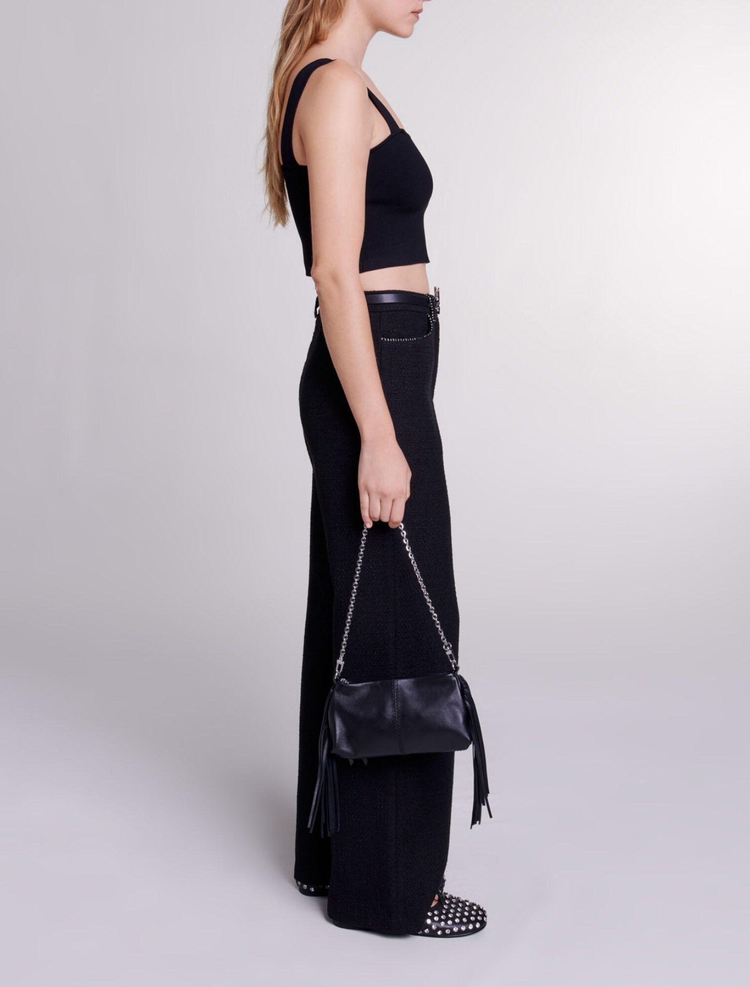 Wide-leg tweed trousers