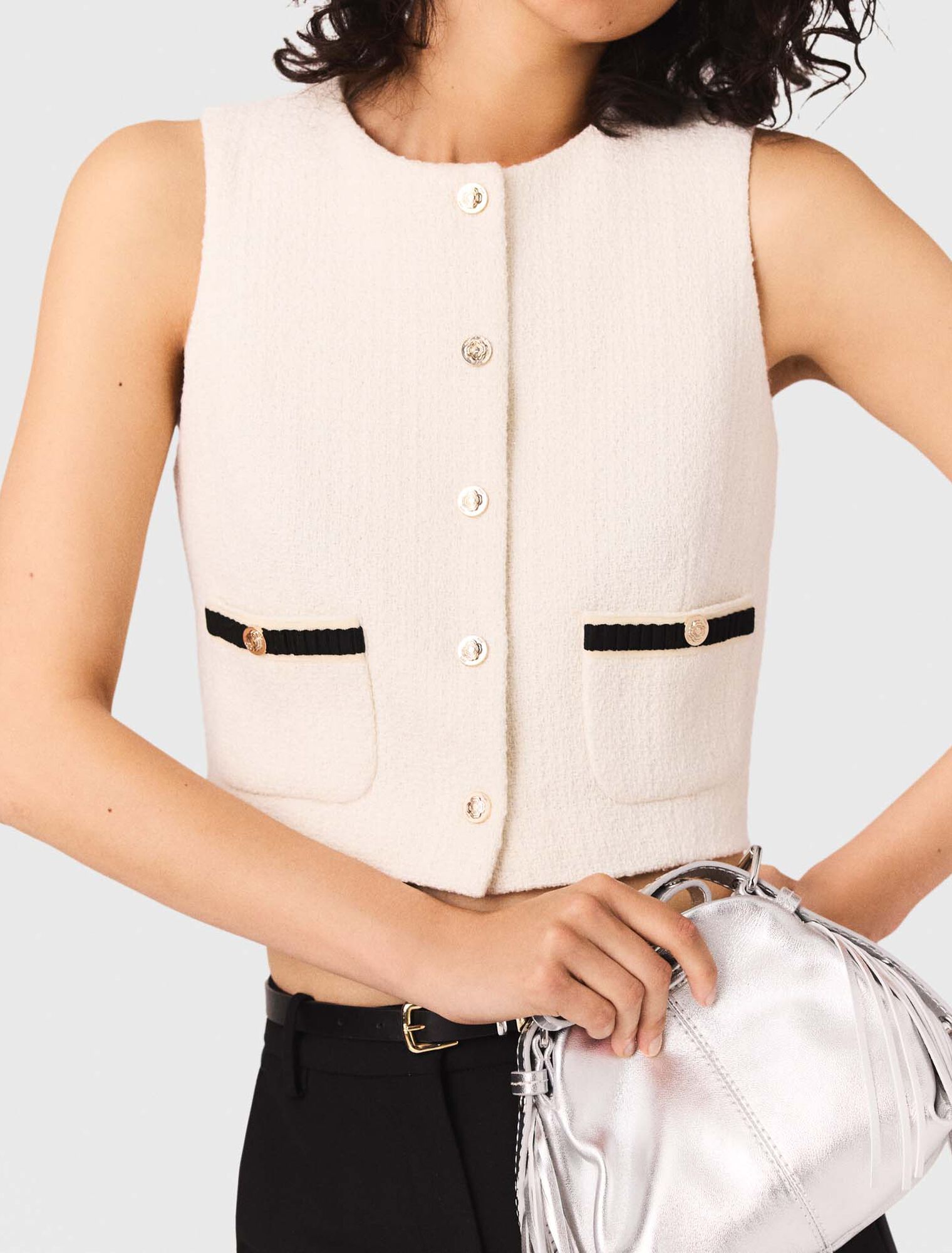 Sleeveless tweed lurex top