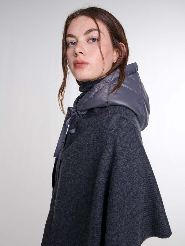 Hooded wool poncho