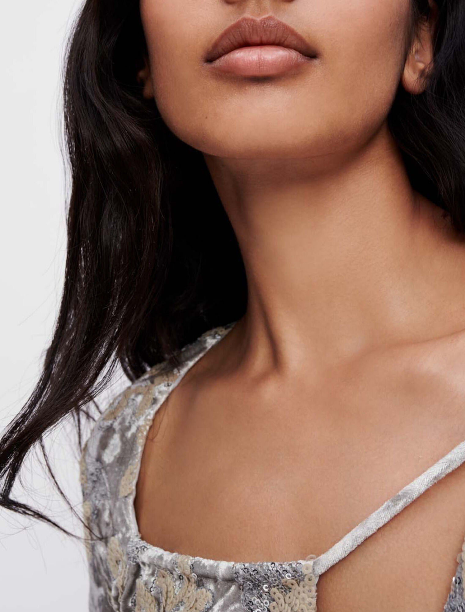 Sequin-embroidered velvet dress