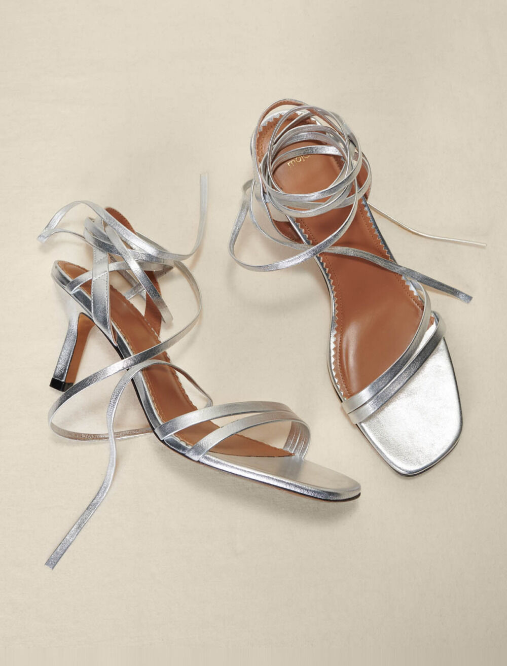 Silver leather lace up sandals Shoes Maje