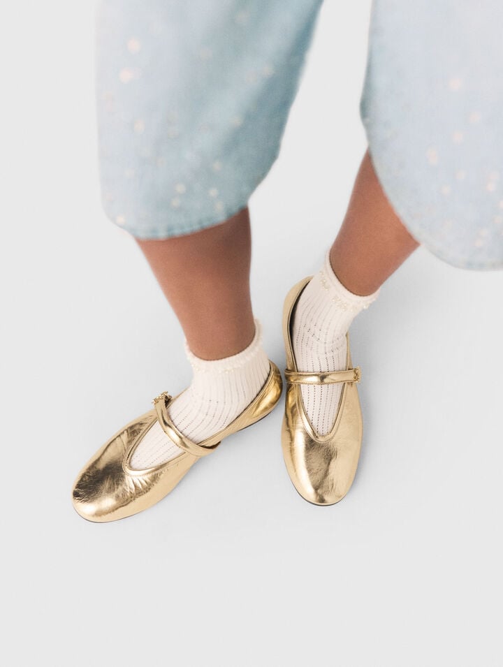 Metallic leather ballet flats