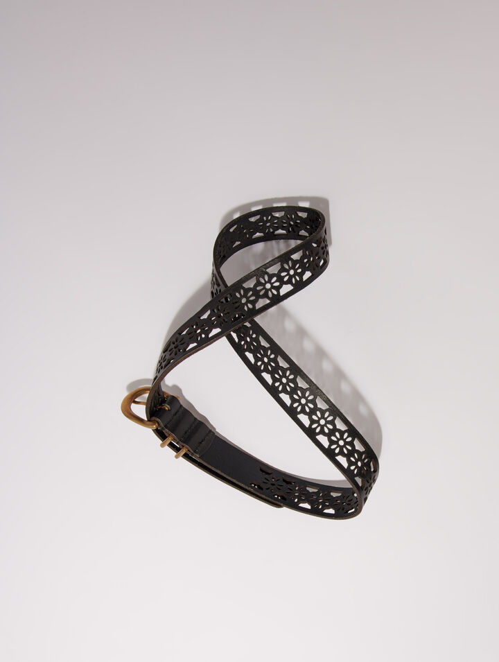 Leather belt with flower detail