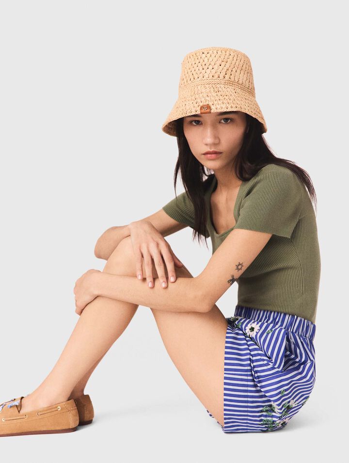 Embroidered striped cotton shorts