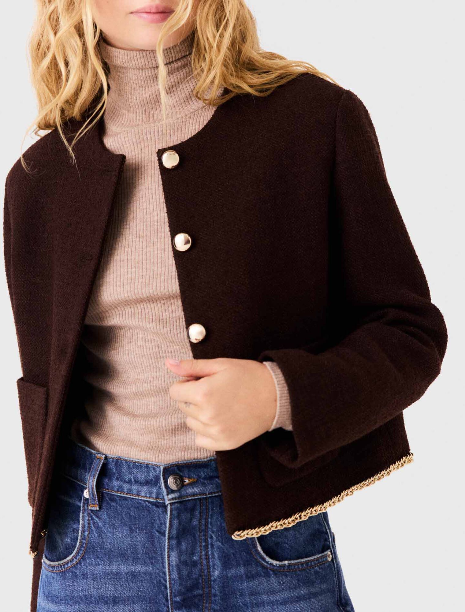 Tweed jacket with chain trim