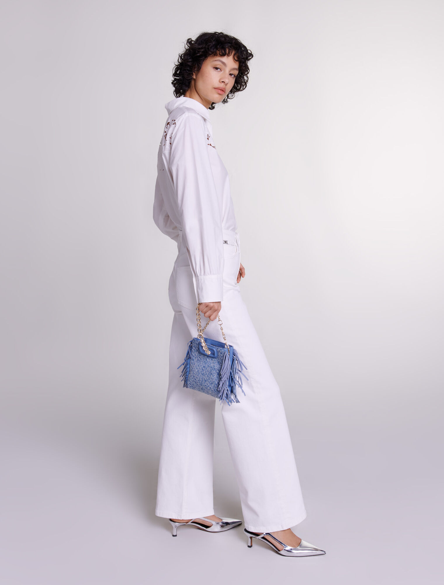 M mini bag in denim  with rhinestones