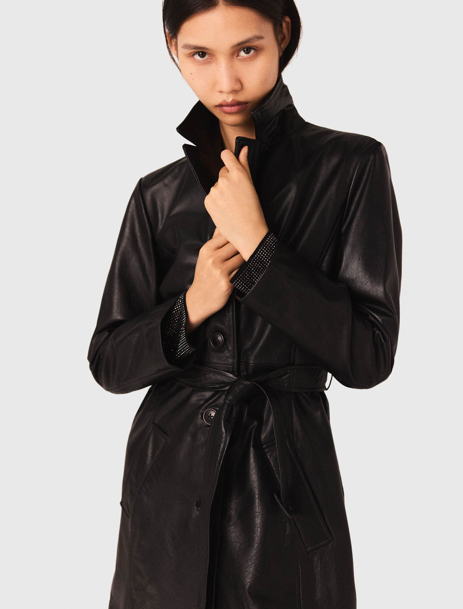 Long leather trench coat