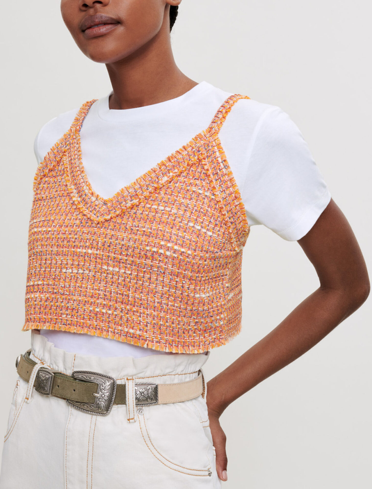 Trompe l'oeil jersey and tweed tee-shirt