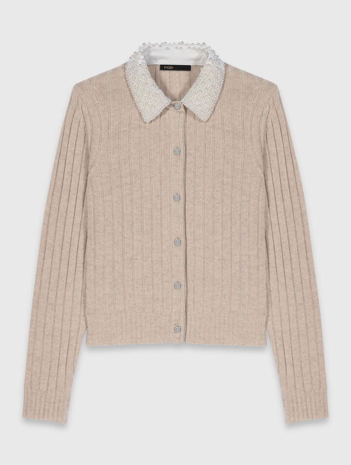 Cardigan with removable bead collar