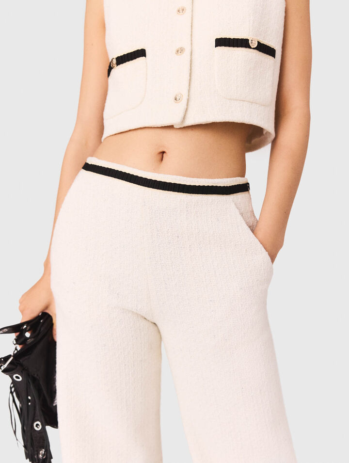 Wide leg tweed-effect trousers