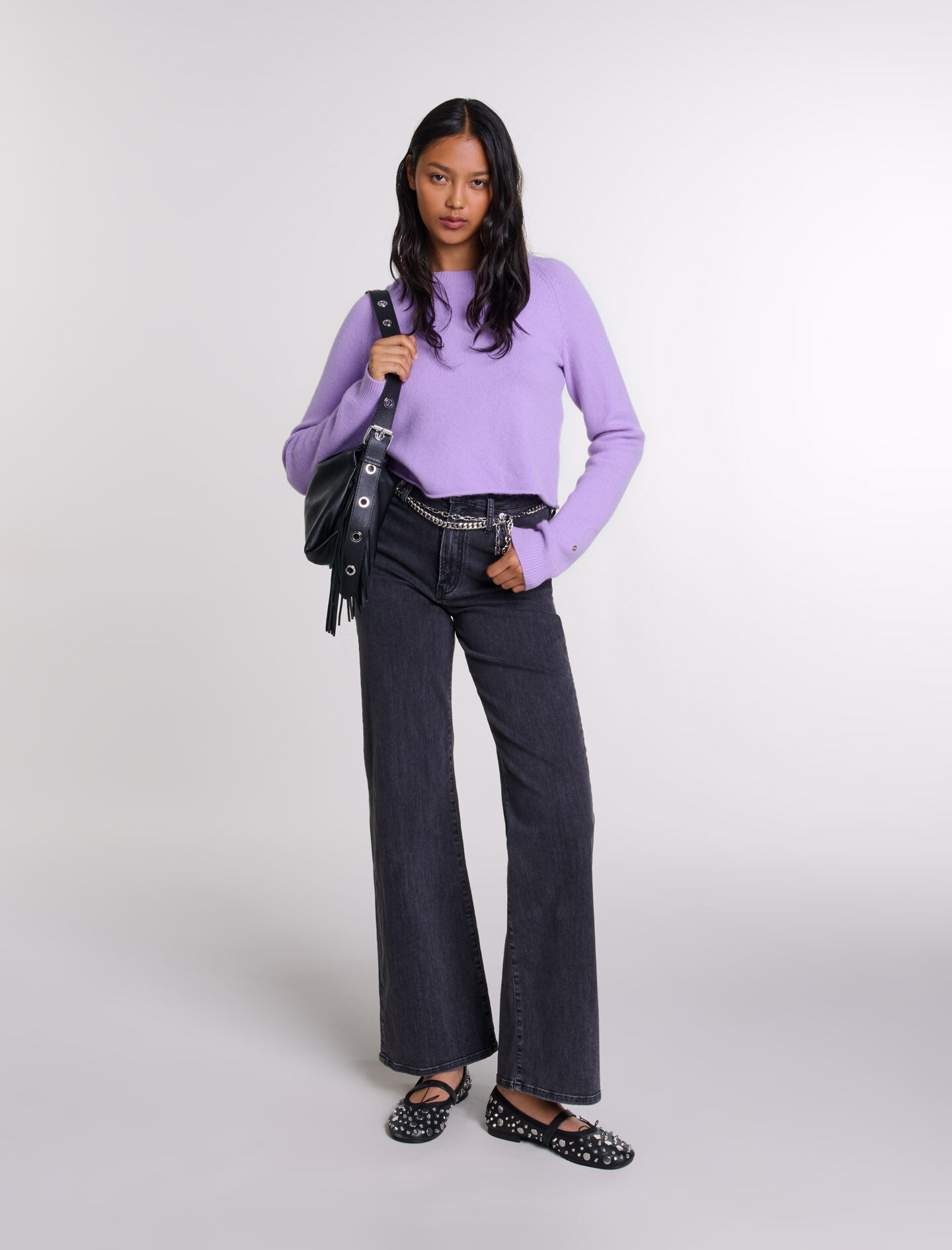 Black belted baggy jeans - High waist jeans | Maje