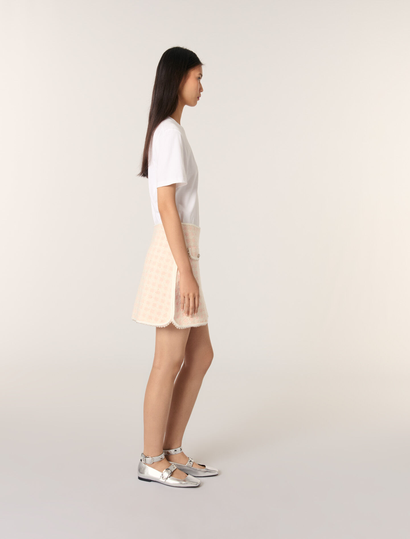 Eaphi scarf motif knit skirt ベージュ short Short tweed-effect knit skirt Pink for Women | Maje