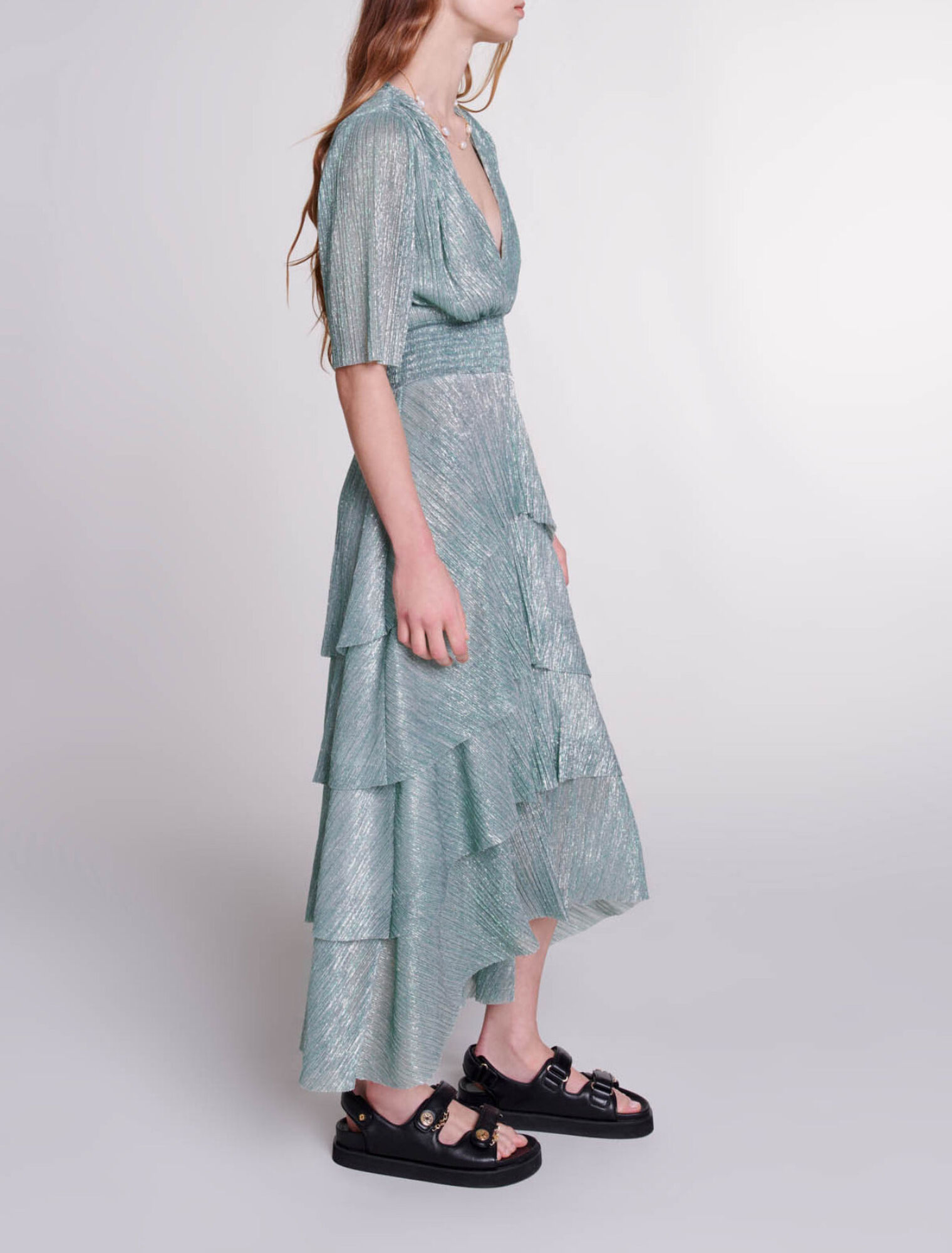 Stretch lurex ruffled dress