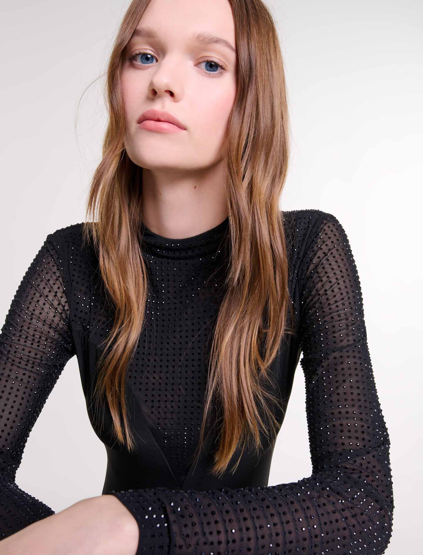 Rhinestone bodysuit Black / Gray - Long sleeves | Maje Rhinestone bodysuit Black / Gray - Long sleeves | Maje