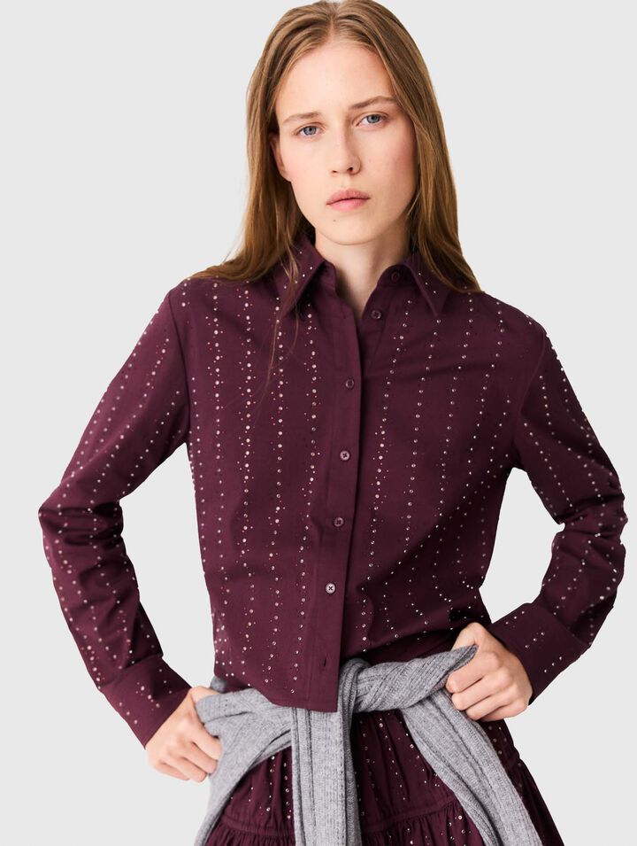 Cropped rhinestone cotton shirt