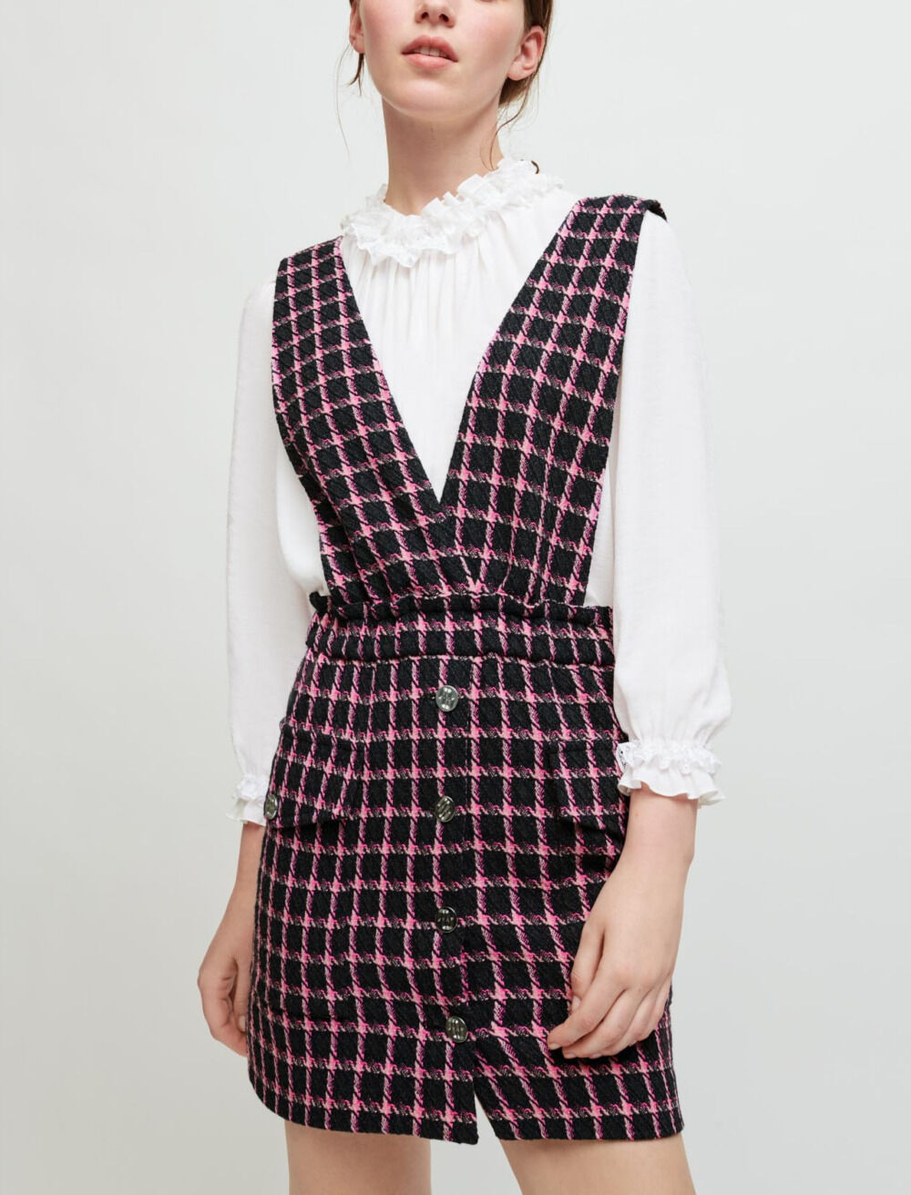 Check strapless dress Offline Dresses Maje