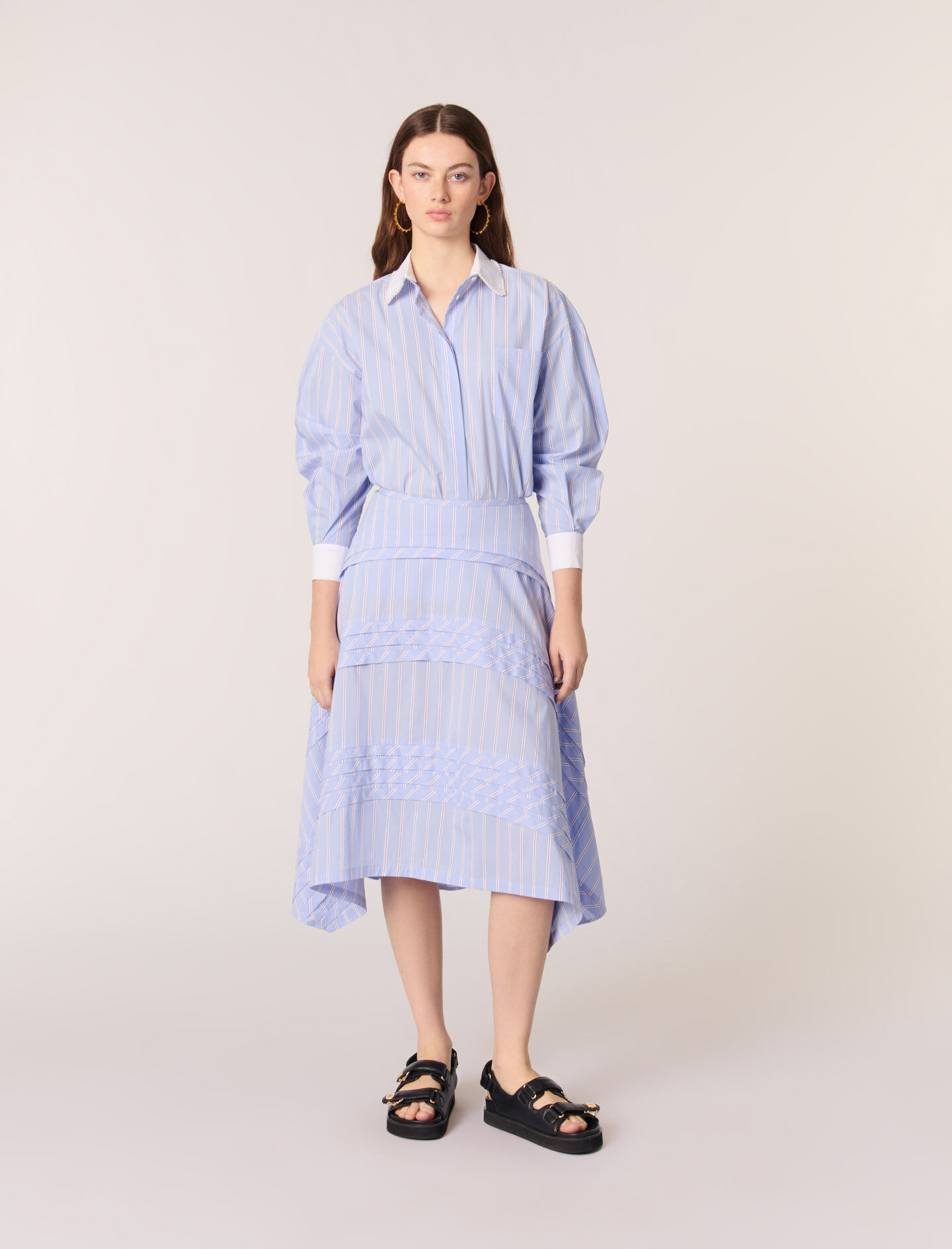 【INCHANT ME】Stripe Maxi Banding Skirt Striped cotton maxi skirt Tricolor for Women | Maje
