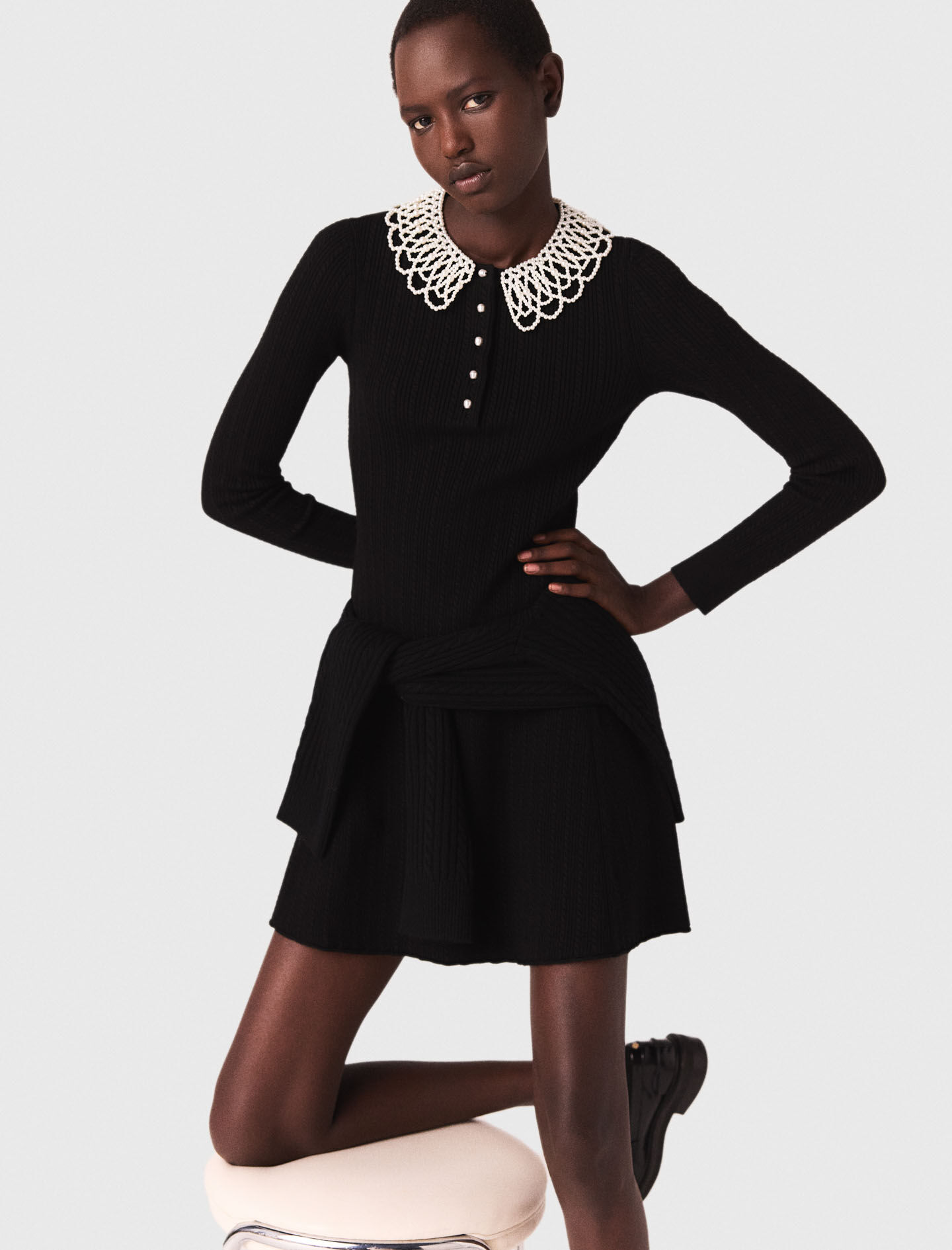 Short beaded-collar knit dress Black / Gray for Women | Maje