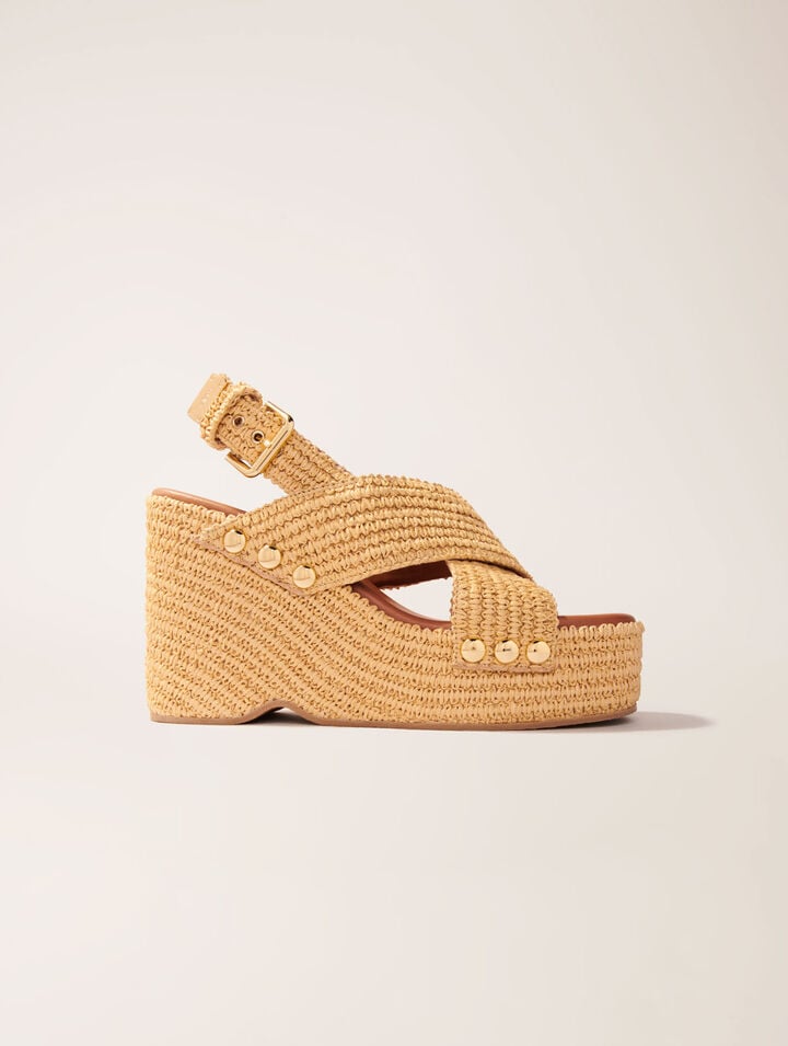 Wedge sandals with raffia effect
