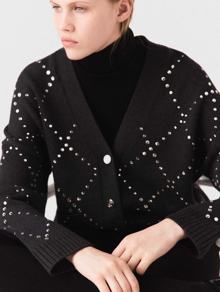 Rhinestone check cardigan