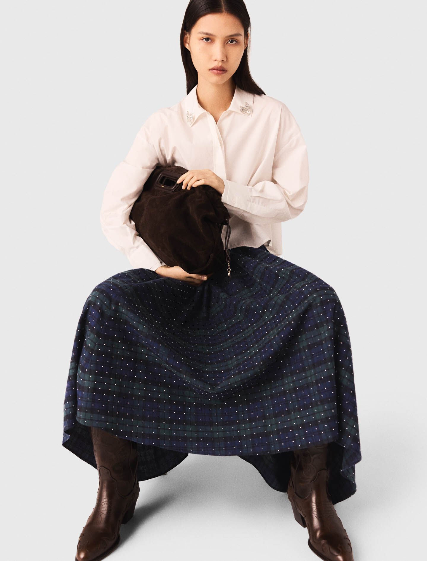 Check skirt with rhinestones Blue for Women | Maje