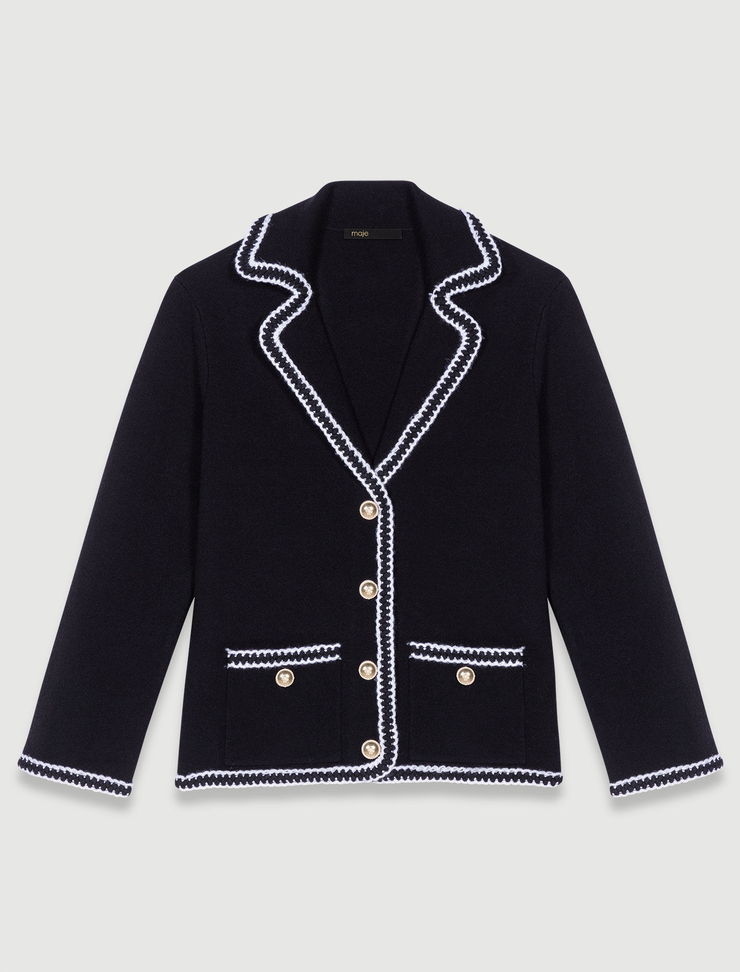 2022AW マージュ Maje contrasting-trim Detail Cardigan コントラストトリム カーディガン 1/ブラック ニット 金ボタン 【2400013616218】 2022AW マージュ Maje contrasting-trim Detail Cardigan