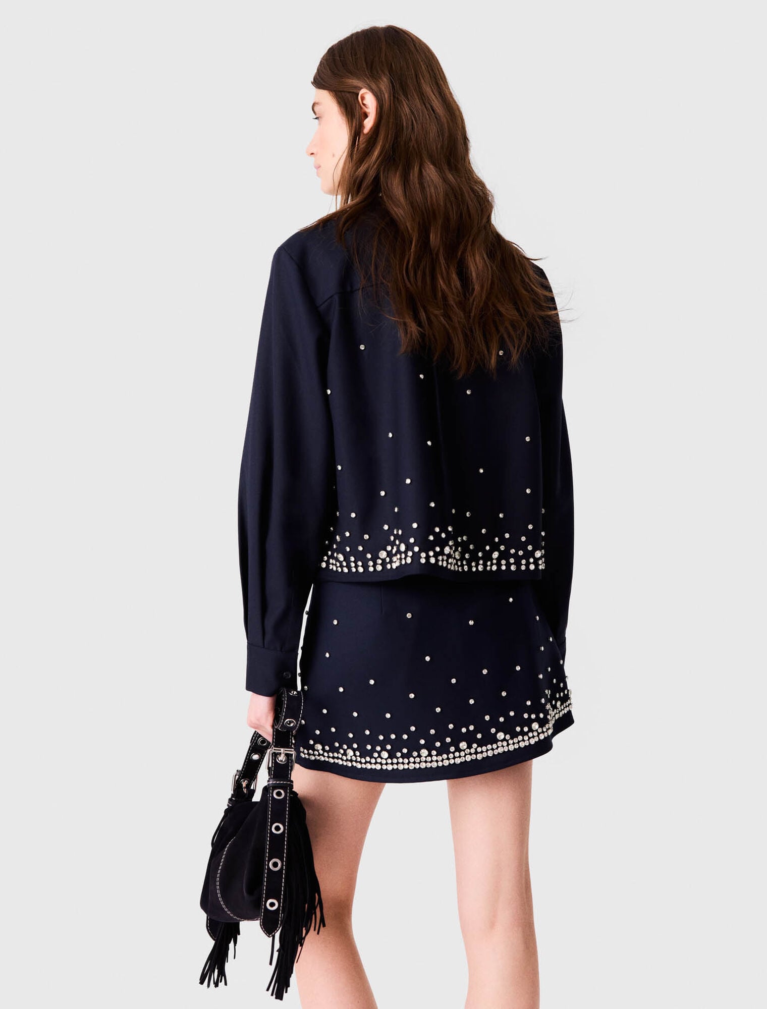 Short rhinestone embroidered shirt