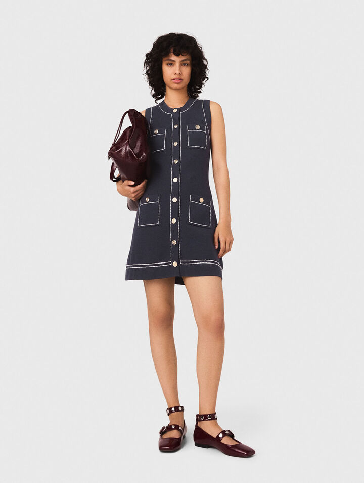 Topstitched knit shift dress
