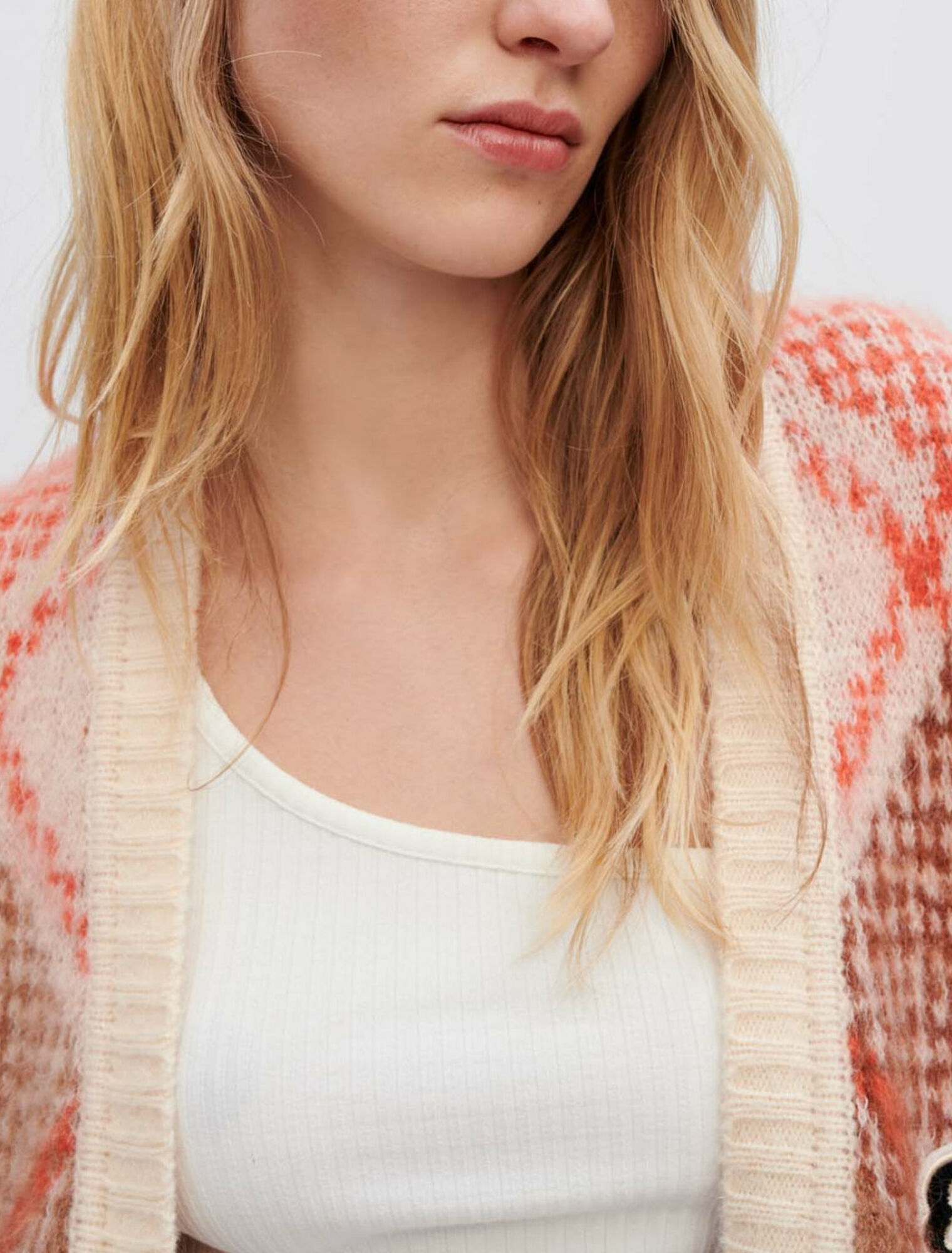 Fluffy diamond jacquard cardigan
