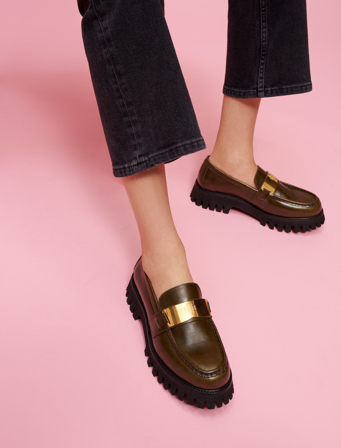Leather platform loafers