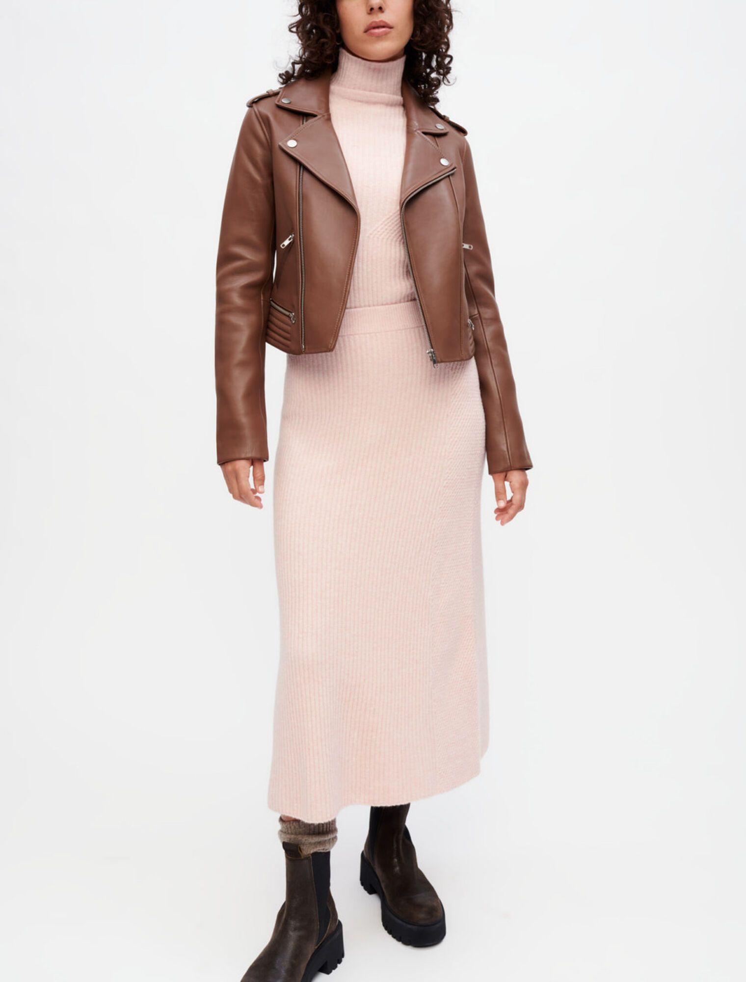 Biker-style jacket in camel leather