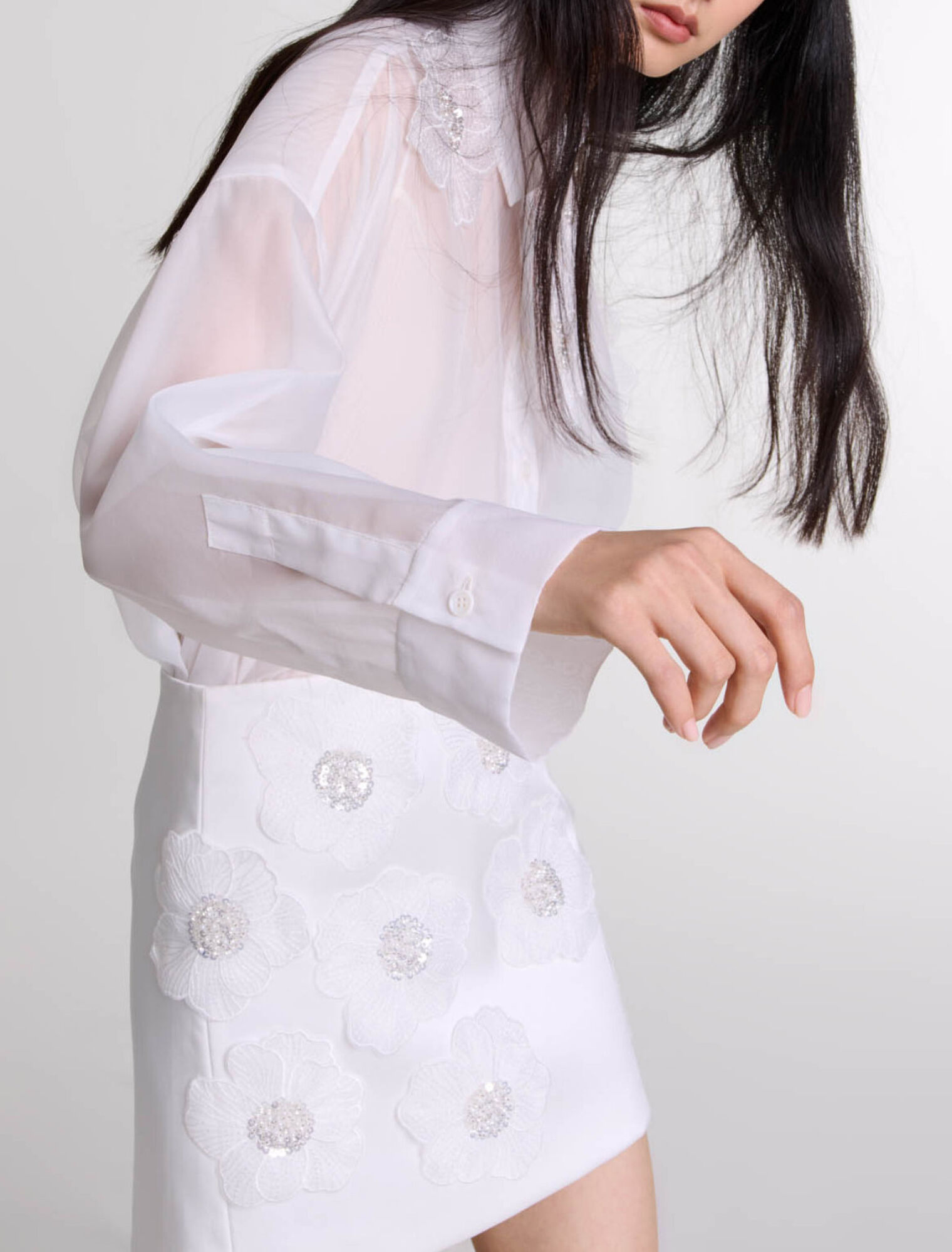 Beaded satin floral skirt