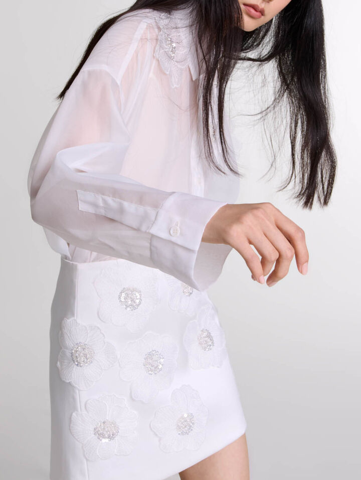 Beaded satin floral skirt