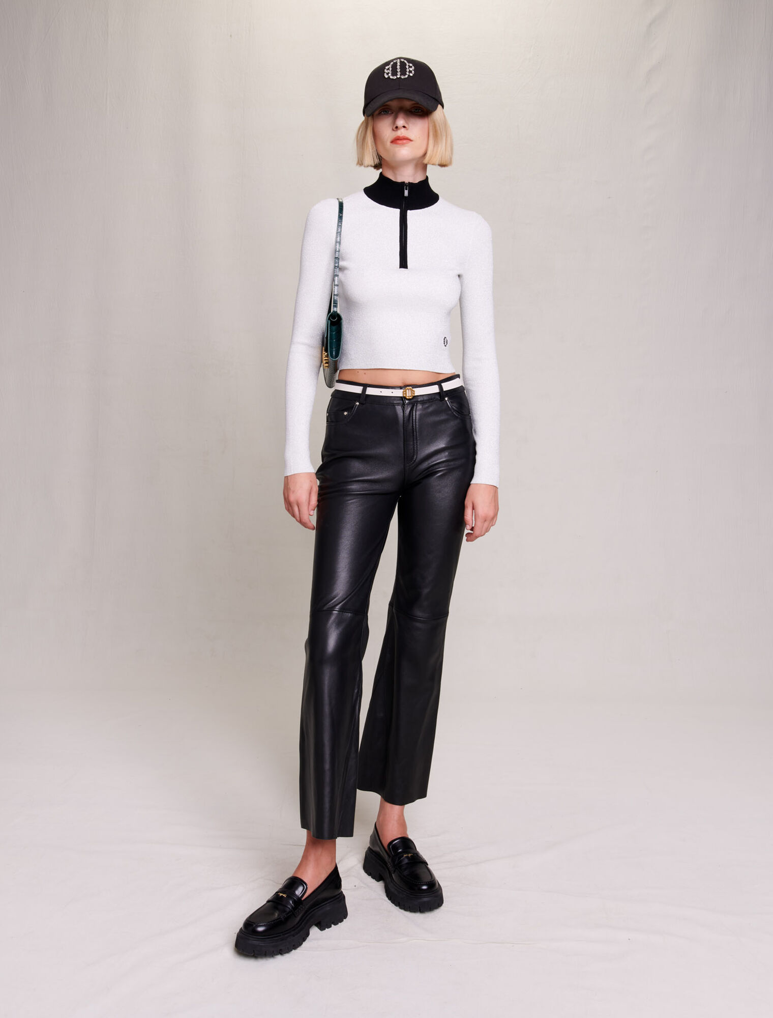 Cropped decorative knit jumper