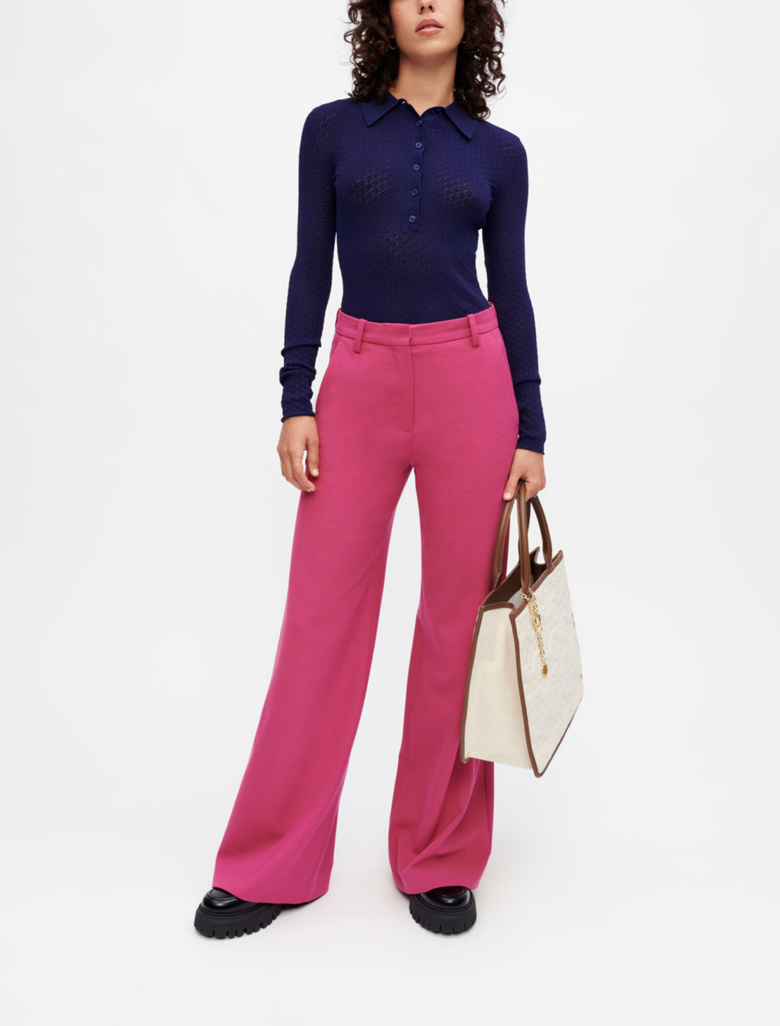 Wide-leg stretch tailoring pants