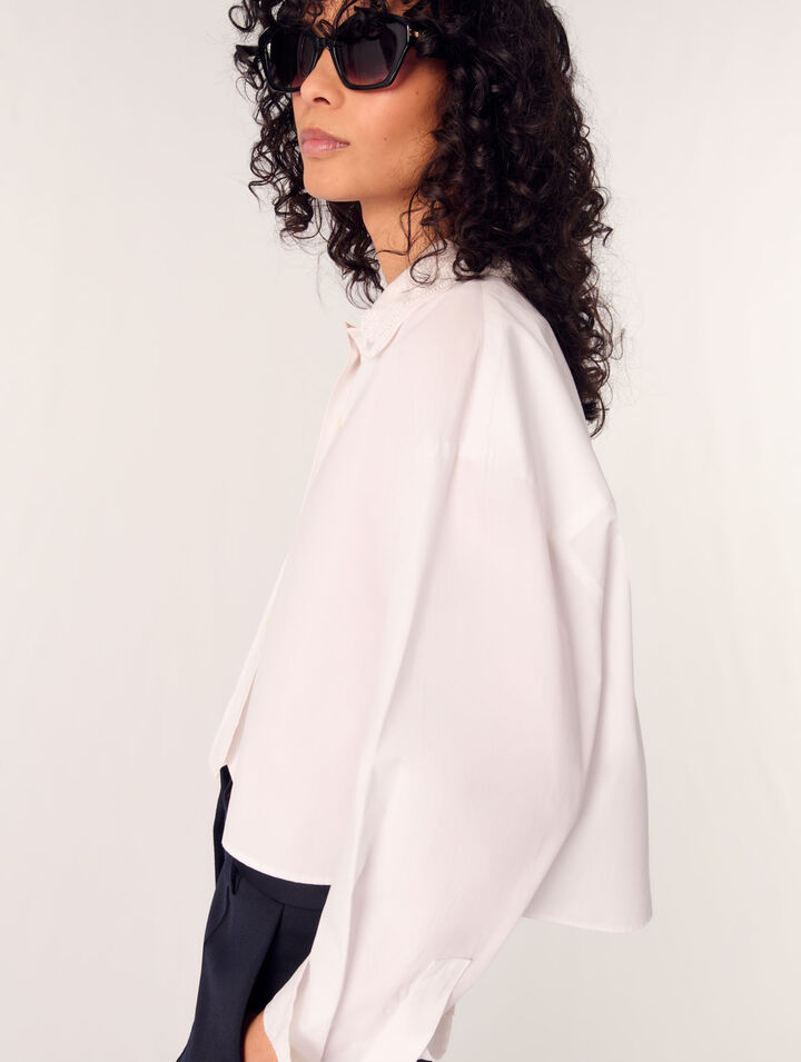 Short shirt with embroidered collar 