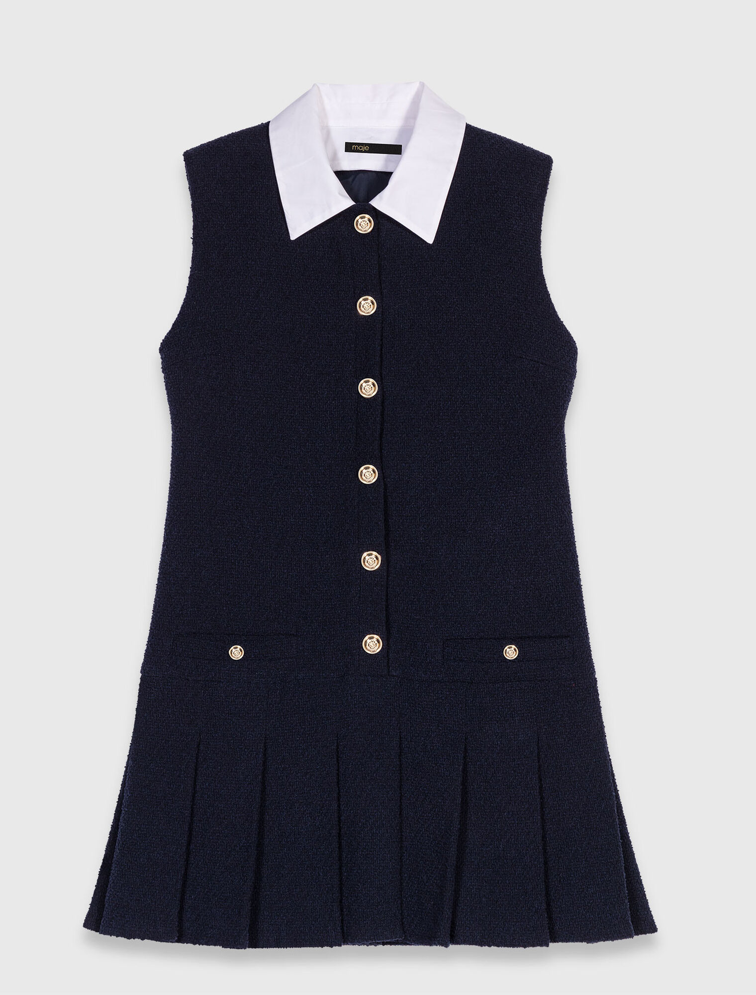 Short tweed dress, removable collar