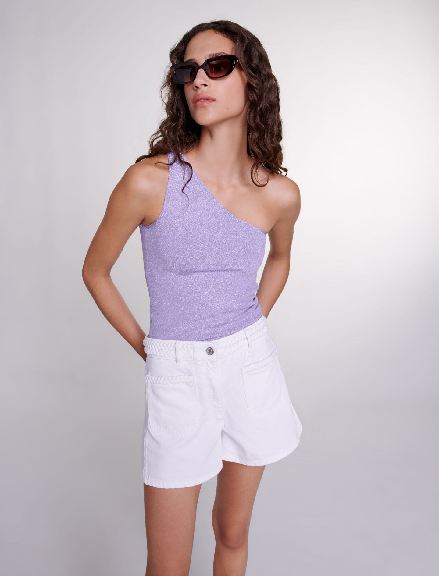 Metallic asymmetrical crop top - Sweats & Cardigans | Maje Metallic asymmetrical crop top - Sweats & Cardigans | Maje