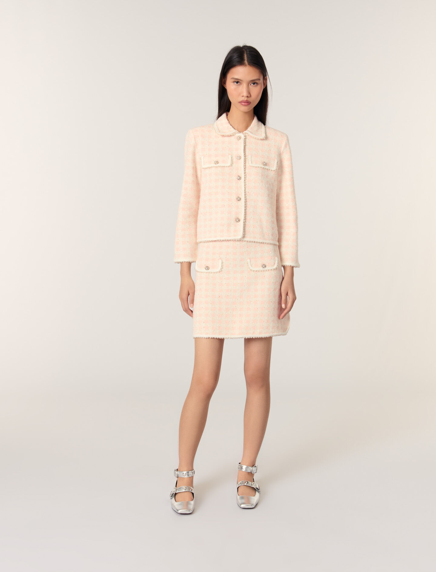 Tweed-effect knit jacket Pink for Women | Maje