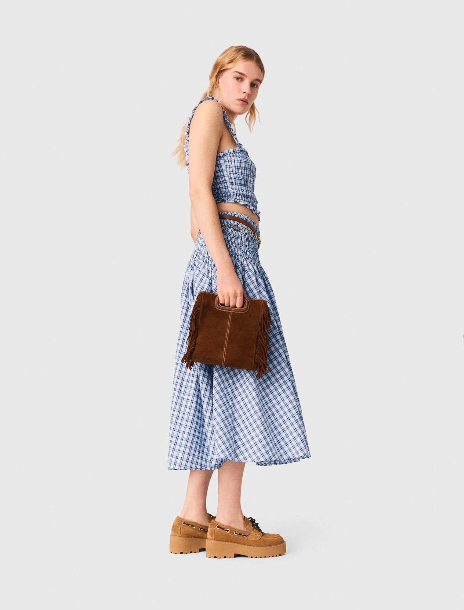 Smocked rhinestone cotton top