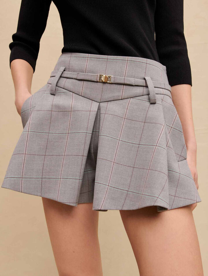 Grey checked mini shorts