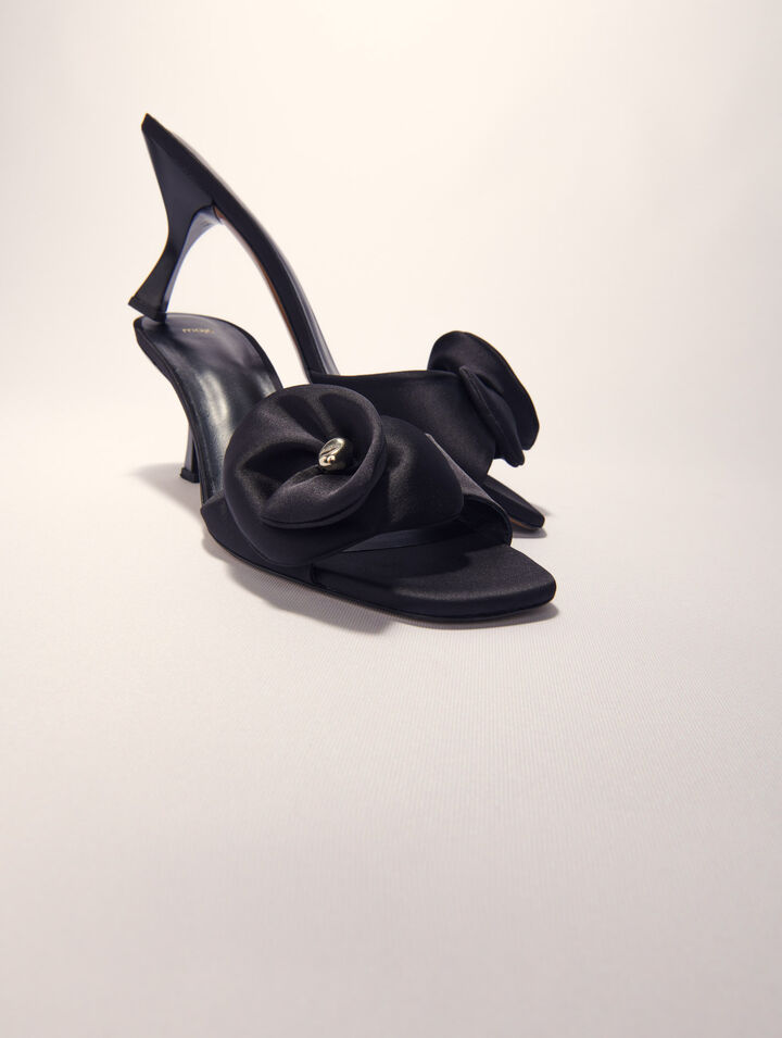 Textile mules with satin flower