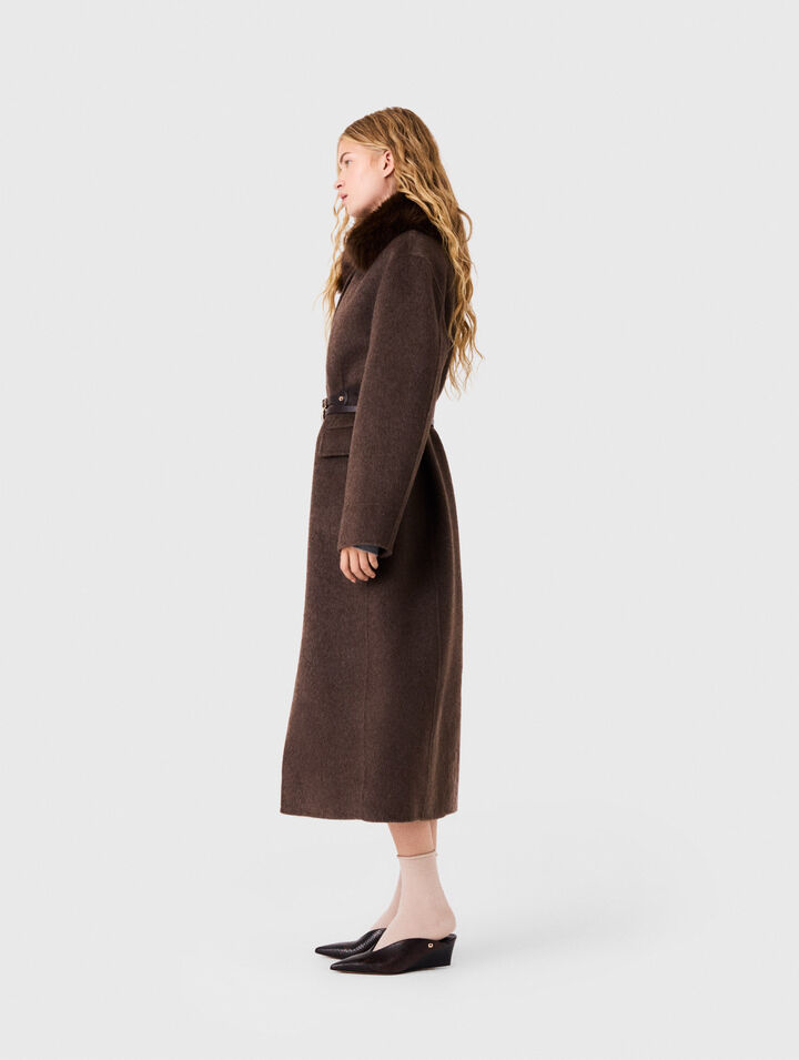 Long coat with faux fur collar
