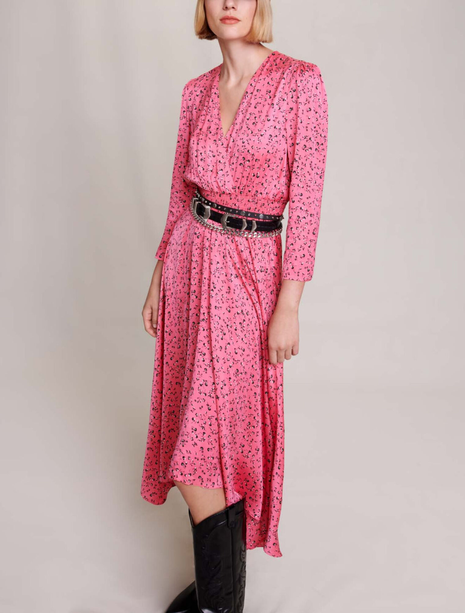 Floral print midi-length dress