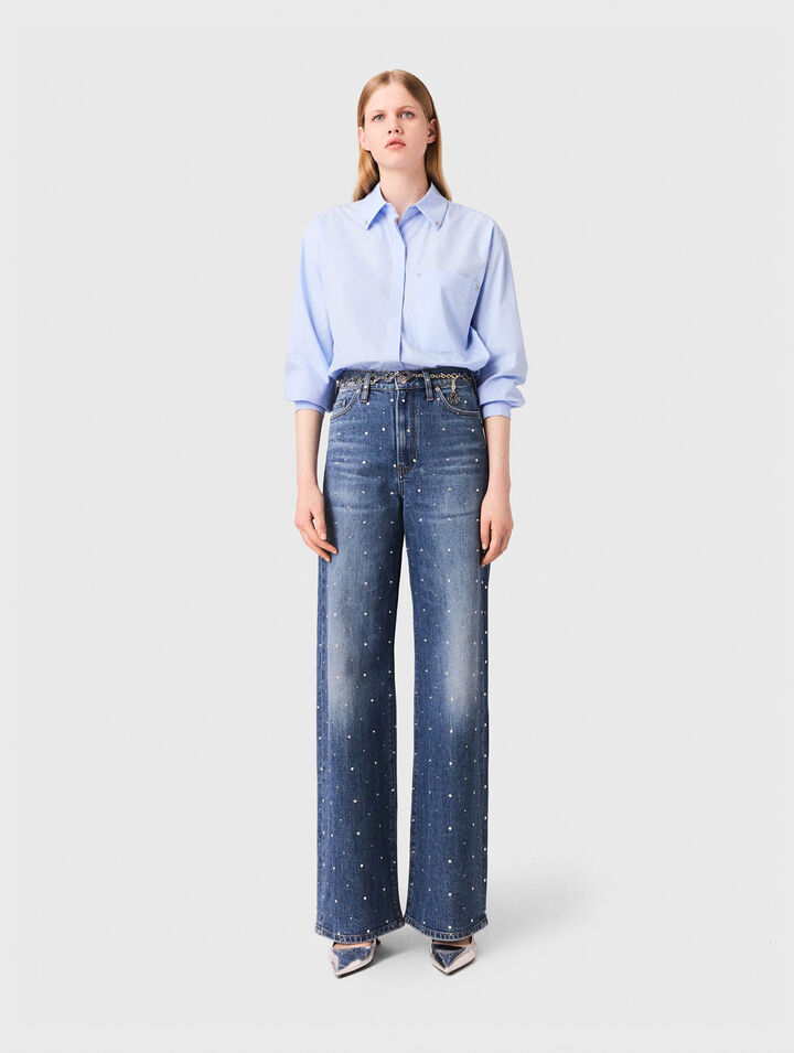 Wide-leg denim jeans with studs