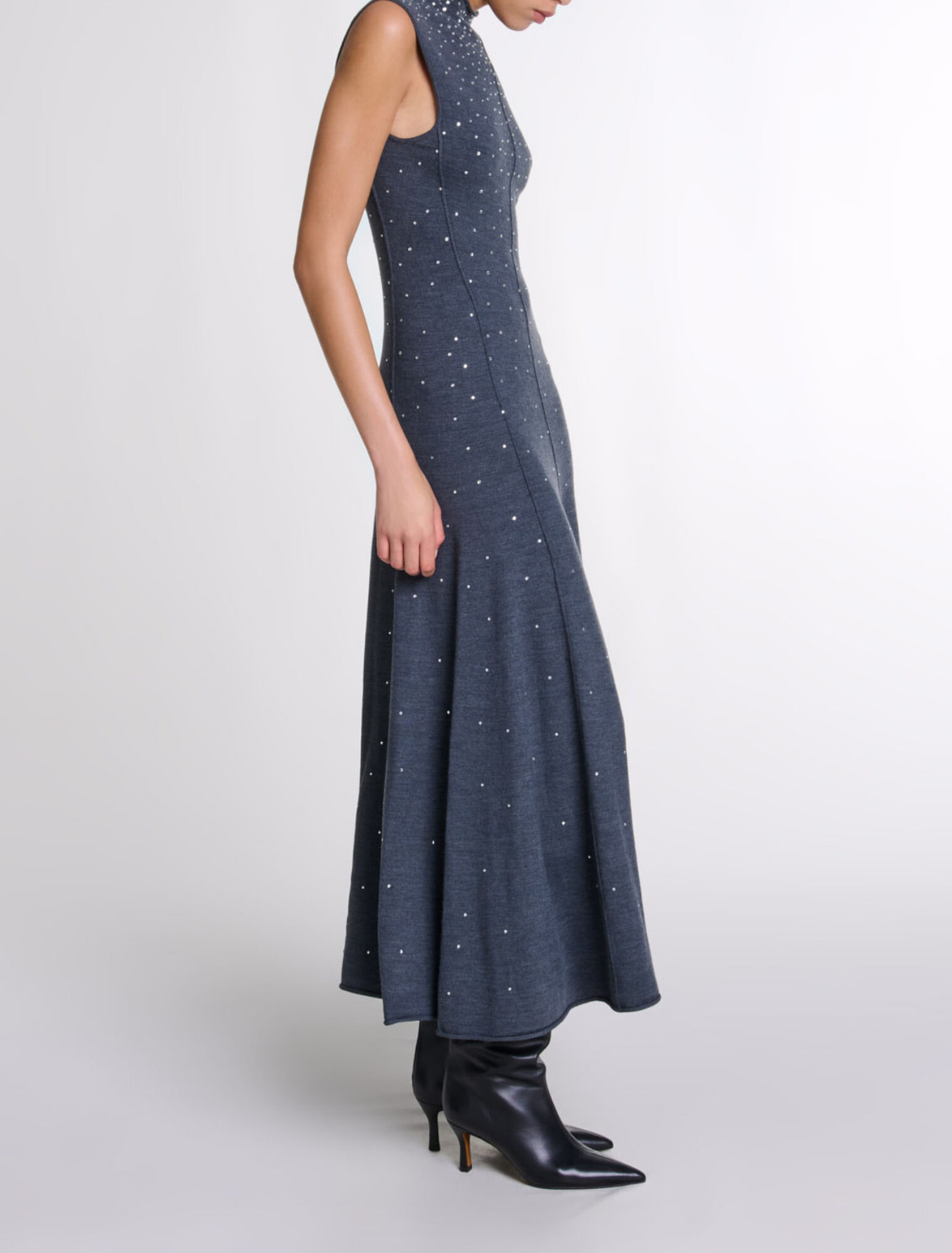 Knit maxi dress with rhinestones